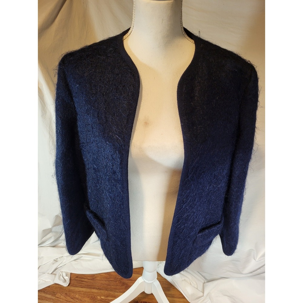 Rannoch Designs Navy Blue Wool & Mohair Blend Open Front Jacket Size 12